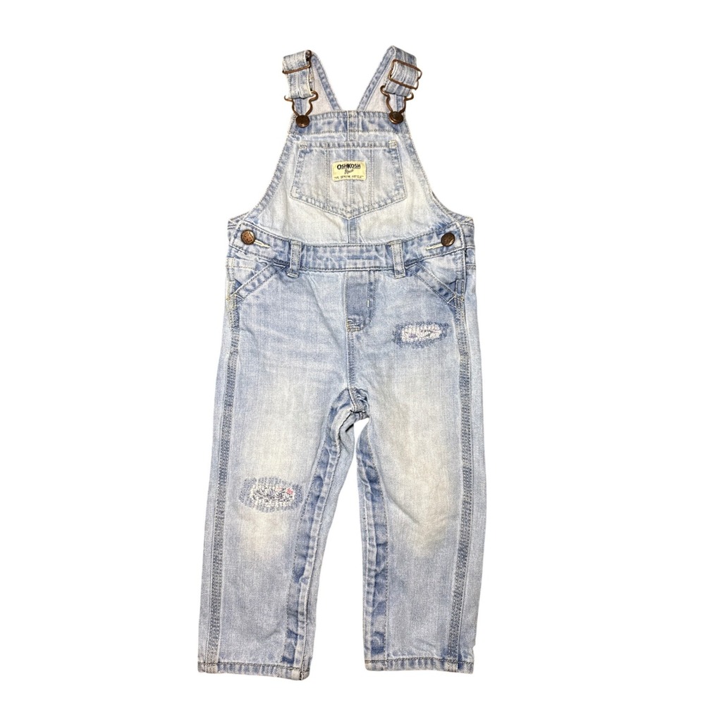 OshKosh Bgosh Baby Boy Distressed Denim Overalls Light‎ Wash 18M 100% Cotton